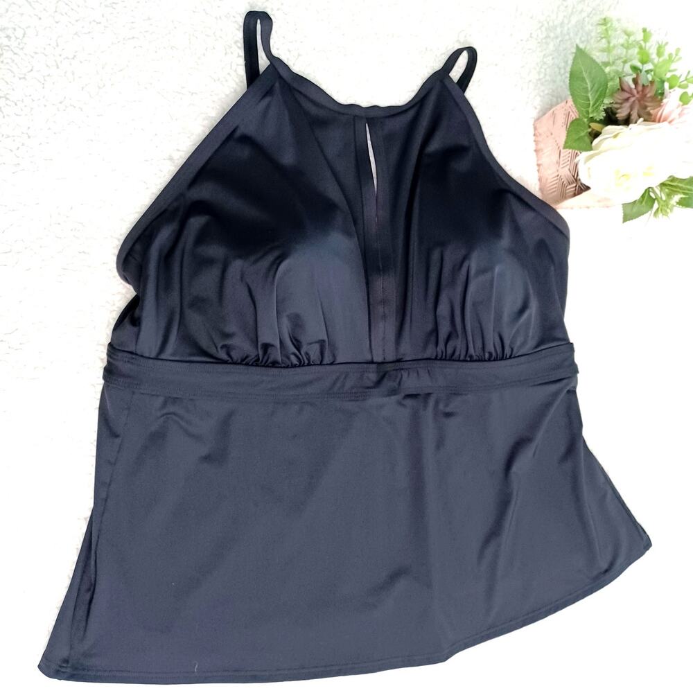 Lands' End 26W Black High Neck Keyhole Tankini Swim Top Padded Wireless Pullover
